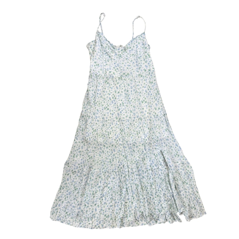 Altar'd State Floral Tiered Maxi Dress Womens White Blue Green Size L